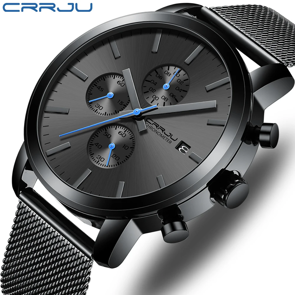 CRRJU Fashion Mens Watches 2020 Luxury Top Brand Quartz Watch Military Sport Mesh Strap Waterproof Wrist Watches Men Relogios 2020 aliexpress explosive dz quartz watches are available in large quantities for men s casual styles 7332 belt