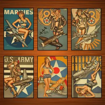 

Vintage 1940s Aviation Pin Up Girls Poster Kraft Posters Classic Canvas Paintings Wall Stickers Home Decor Gift