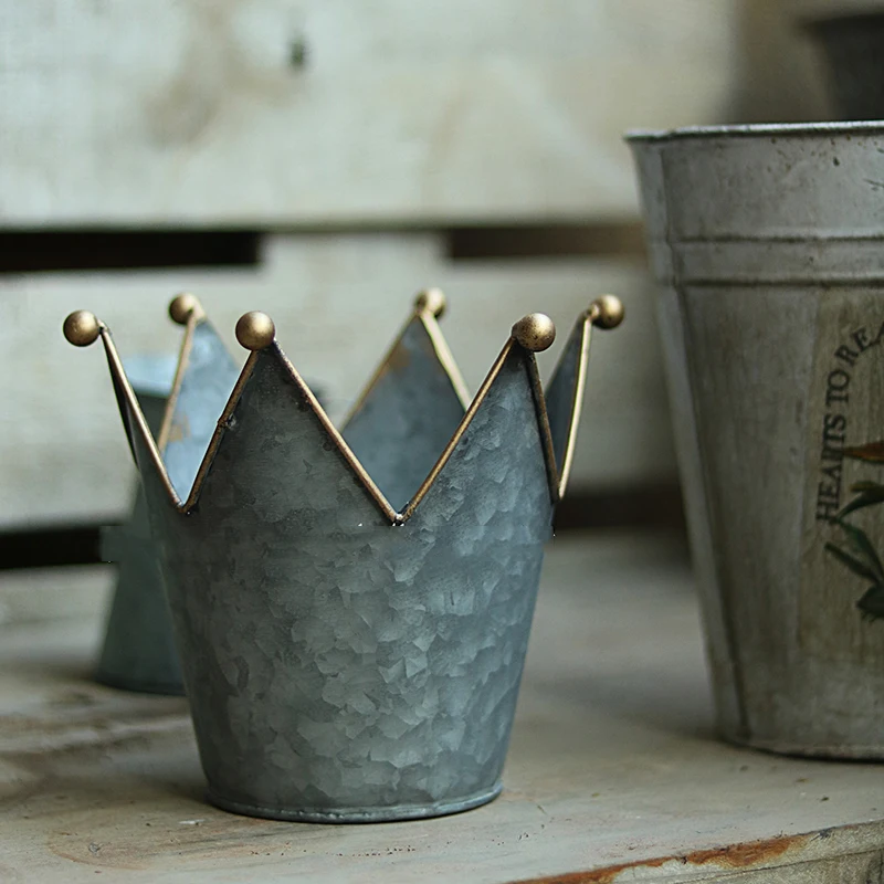 

Crown Design Galvanized Zinc Retro Farmhouse Vintage Pots and Planters