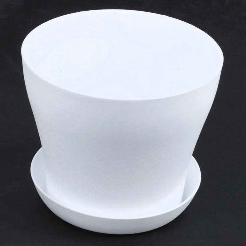 2pcs Plastic Plant Flower Pot Planter with Saucer Tray Round Gloss Home Garden Decor, White Upper Caliber-17cm / 6.69 inch& 14