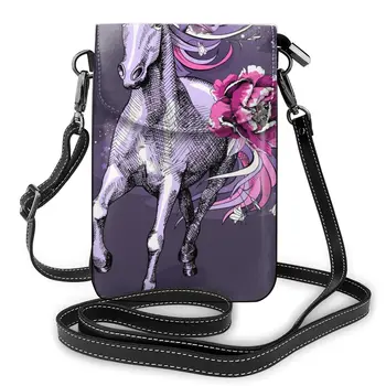 

Purple Unicorn With Floral Pattern Cell Phone Purse Smartphone Wallet Leather Shoulder Strap Handbag Women Bag