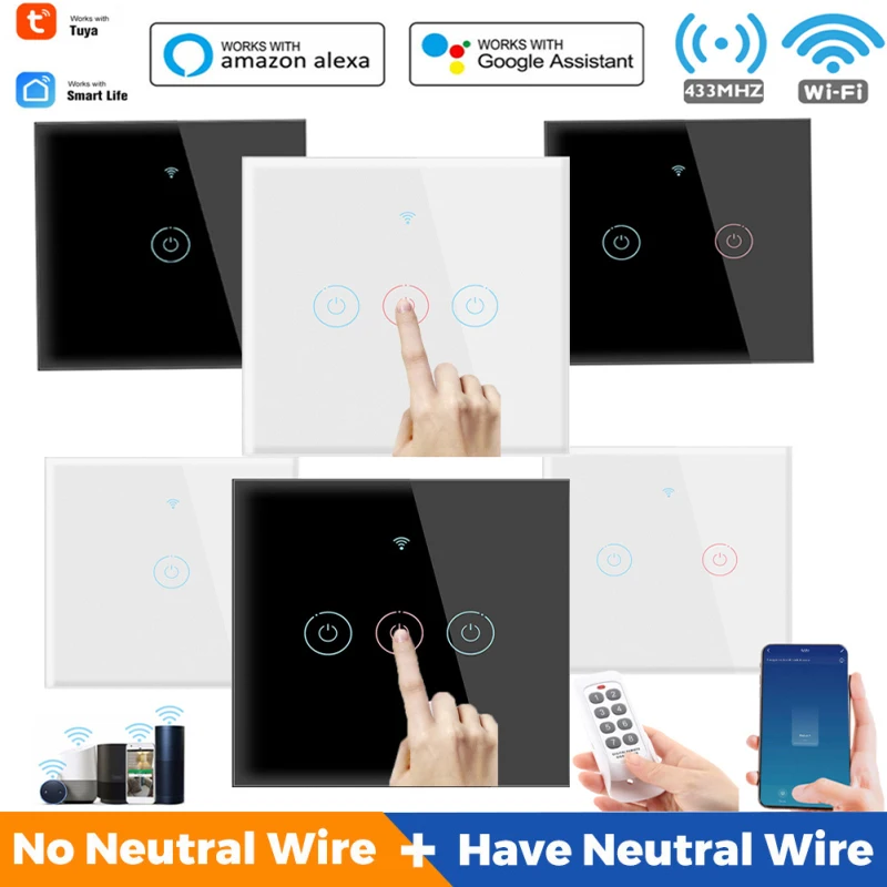 Умный сенсорный светильник ключатель 1/2/3/4 клавиш Wi-Fi 433 МГц RF 110-250 В | Обустройство