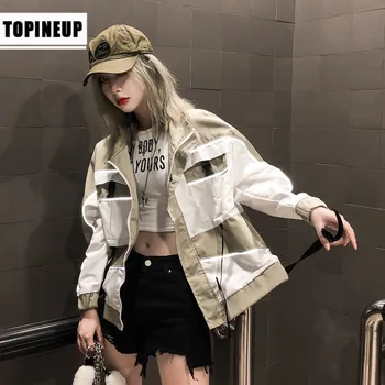 

Women Reflective Outfit Jacket Long Sleeve Short Crop Top Front Zip Clubwear coat female