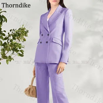 

Thorndike 2020 Autumn Winter Peaked Lapel Full Sleeve Blazers Pants Suit 2 Pcs Casual Office Lady Outfit Solid Women Set Uniform
