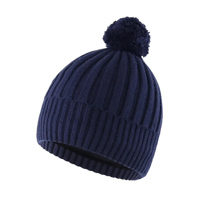 Новинка года; стильная зимняя шапка с ворсом для маленьких мальчиков и девочек; теплая вязаная трикотажная шапка с черепами с помпоном - Цвет: Navy Blue