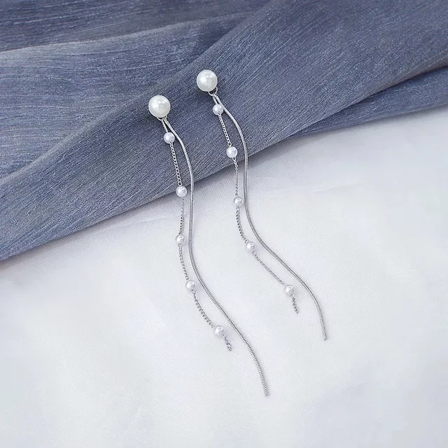 Vintage Gold Color Bar Long Thread Tassel Drop Earrings for Women Glossy Arc Geometric Korean Fashion Jewelry Hanging Pendientes Y6091 Silver