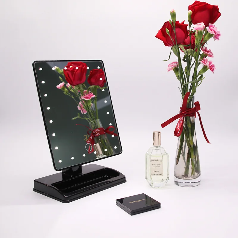 Plastic ABS Square Single Side LED Desktop Mirror Rotatable High Light Storage Light Included Touch Switch Desktop Makeup Mirror