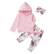Толстовка и штаны для маленьких девочек комплекты зимней одежды однотонные топы, штаны с цветочным принтом, комплекты для детей от 3 месяцев до 2 лет