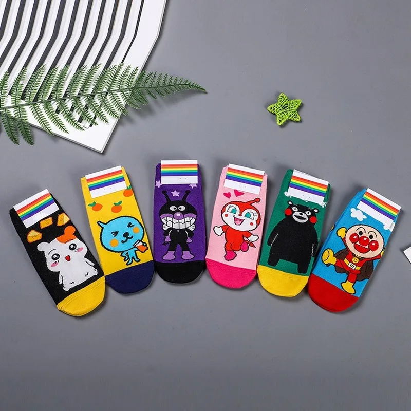 

Cartoon Anpanman print sock Trotting Hamtaro Dokin chan Kumamon baikinman women cotton sock cute fun kawaii autumn casual Korean