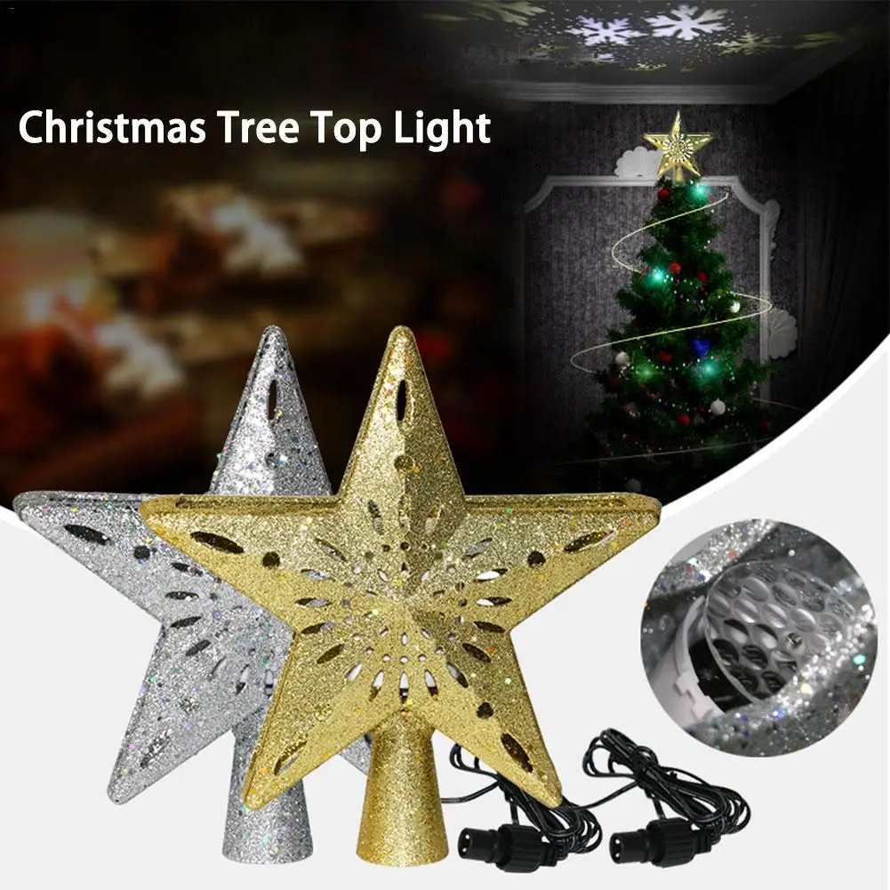Рождественский светильник TreeTopper Сверкающая Звезда 3D полый светильник в форме звезды с вращающейся снежинкой для украшения рождественской елки