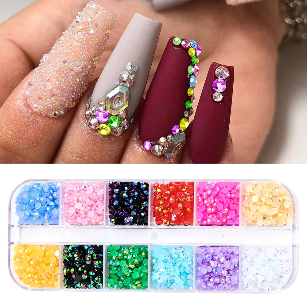 Rhinestone1200Pcs-2400Pc 2-4 미리메터 믹스 컬러 평면 다시 3D 네일 아트 라인 석 반짝이 네일 반짝이 장식 네일 액세서리