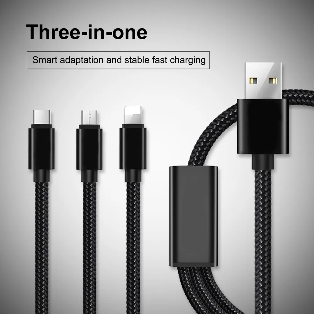 

3 in 1 USB Cable 3A for Mobile Phone Micro USB Type C Charger Cable for iPhone XR XS Max X Huawei P30 Fast Data Charging Cord