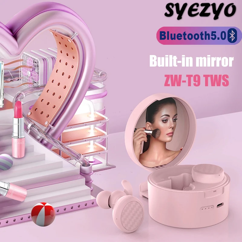 

ZW-T9 TWS Wirless Earphone Bluetooth Headset Music Headphone Mini With Built-in Mirror Make Up Headset For Huawei Xiaomi Iphone