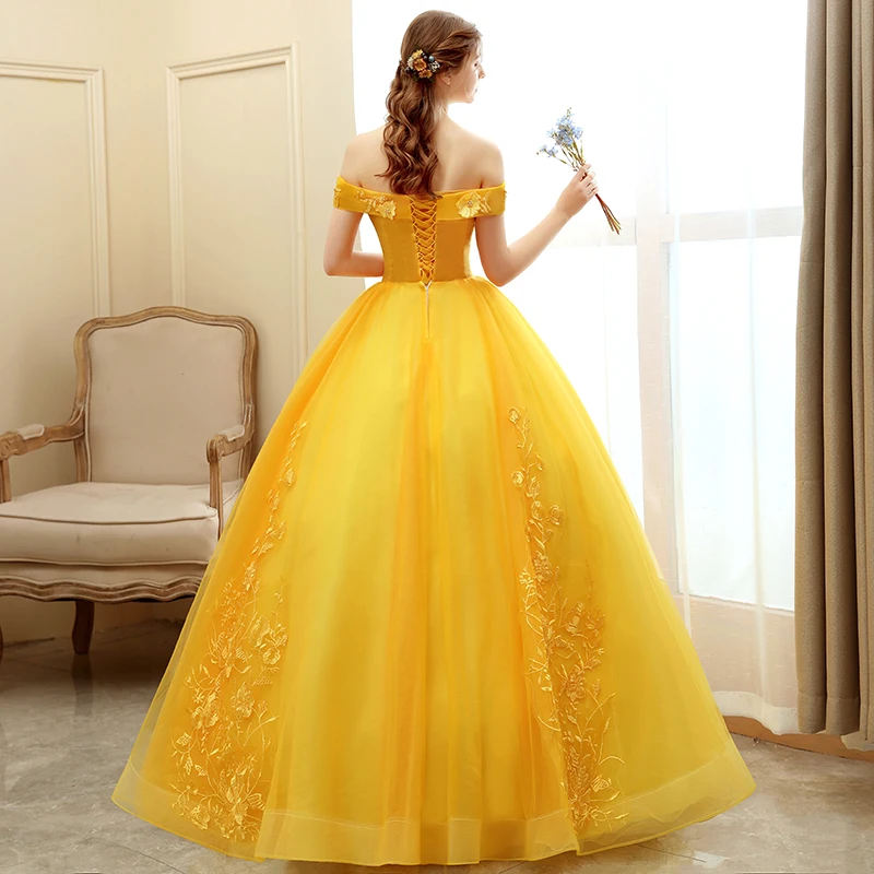 Quinceanera Dresses Yellow Ball Gown Sweet Floral Print Size Customized