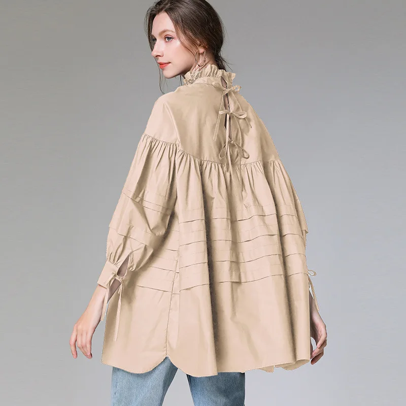 

New--2020 female new spring and summer plus size fashion age-decreasing sweet ruffled bandage loose shirt