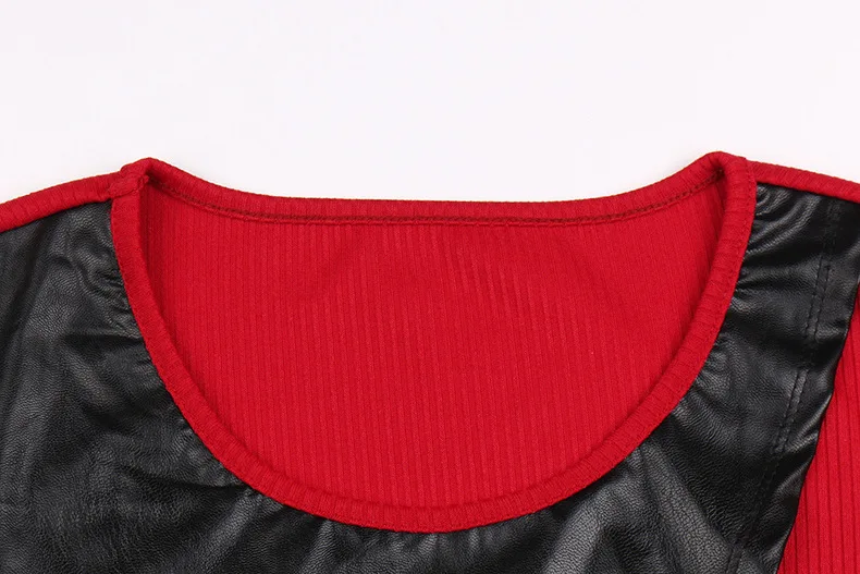 Женская футболка Повседневная с длинным рукавом из искусственной кожи Лоскутная футболка сексуальные топы Футболка женская черная белая асимметричный верх туника