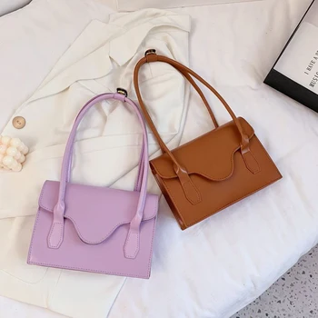 

Fashion Women Pure Color Shoulder Bags 2020 Ladies PU Leather Simple Subaxillary Bag Female Travel Small Underarm Handbag Totes