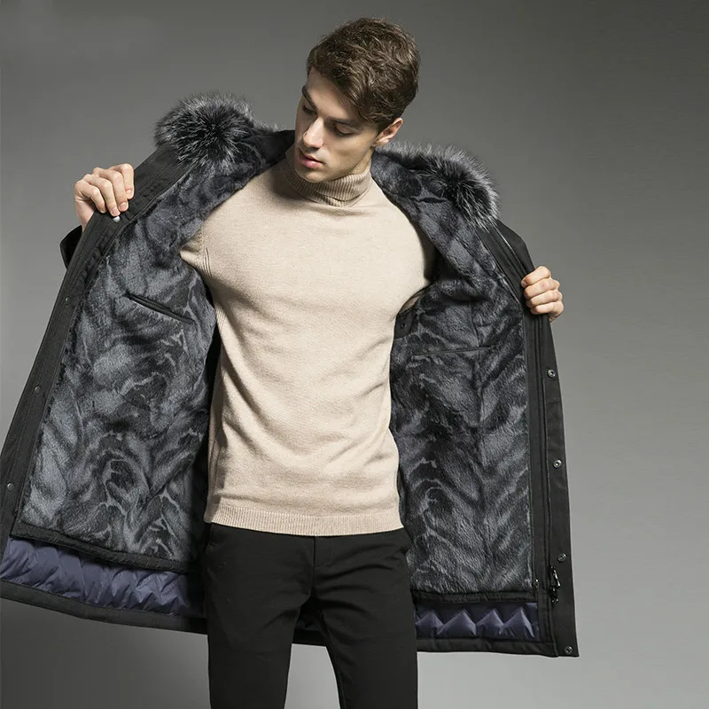 

Real Fur Coat Rabbit Fur Coat Winter Jacket Men Goose Down Jacket Warm Parkas Plus Size Jackets Casaco 18P9134-2 YY1088