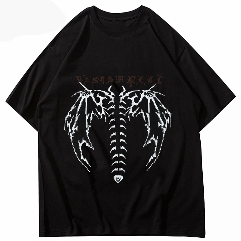 Harajuku Oversized Tshirt Tops Vintage Short Sleeve Men Aesthetic Gothic Cotton Hip Hop T-shirts Korean Graphic Punk | Мужская одежда