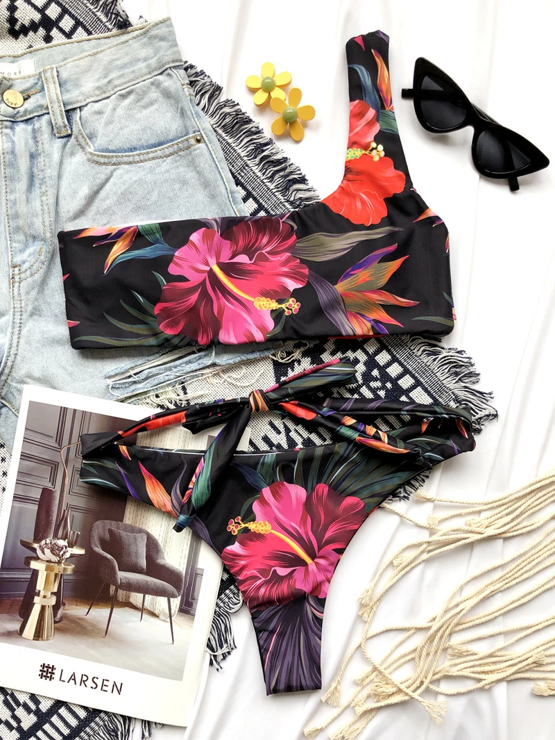 Sexy Bikini Swimsuit Women Push Up Swimwear Print One Shoulder bikini Set 2020 Summer Beach Biquini Female Swimming Bathing Suit