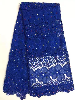 

2020 latest water soluble lace fabrics African Cord Lace Fabrics With Beads for Party Dresses Royal blue free shipping R6483