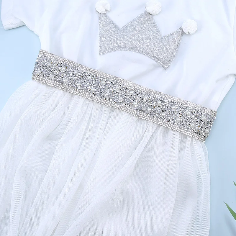 Rhinestone Trim Pearl Crystal Tape Iron/Glue on DIY Decorative Chain Ribbon For Rhinestones Trims Garment Decorations