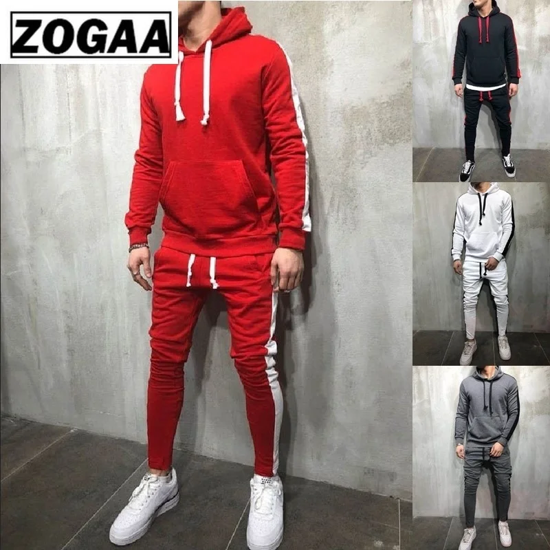 Zogaa мужской модный комплект из 2 предметов: толстовка с капюшоном и штаны, мужской спортивный костюм, спортивный костюм для спортзала и бега, однотонный цвет