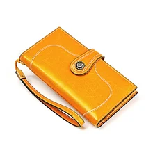 Роскошный женский кошелек из натуральной кожи, желтая сумка для телефона, винтажный кошелек для денег, Длинный кошелек на молнии, Женский держатель для карт