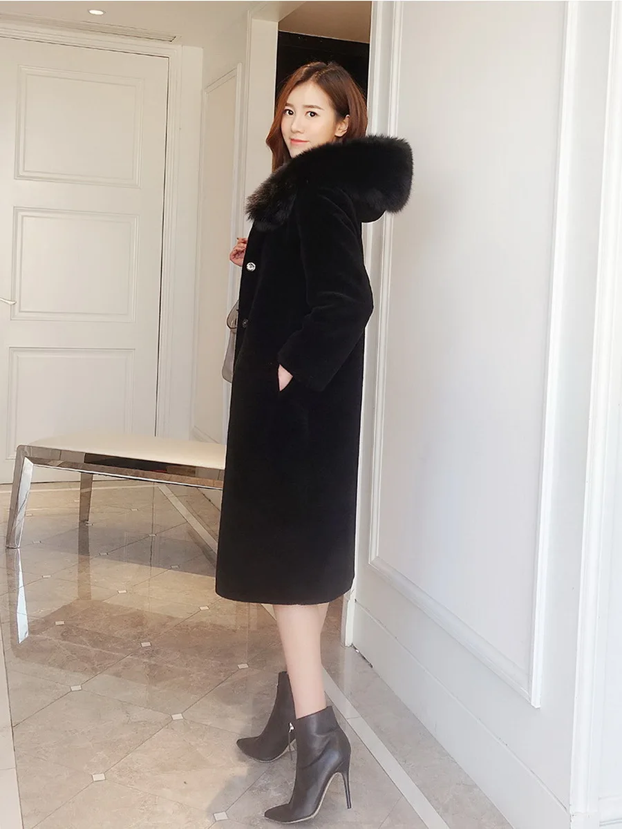 Бесплатная доставка 100% куртка из натуральной шерсти с воротником натурального