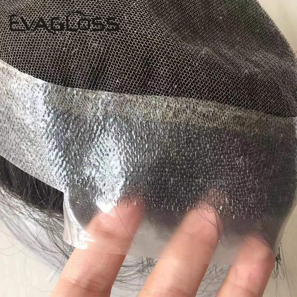 Human Hair Toupee Australian Base Men Swiss Lace with PU Silicone Around Hairpiece Replacement System Prosthesis Wigs