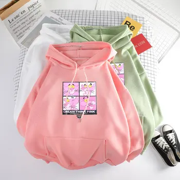 

Korean Kawaii Pink Sweatshirt Casual Cartoon Print Hoody Women Long Sleeve Loose Hooded Pullover Fleece Warm Sweatshirt MILINSUS