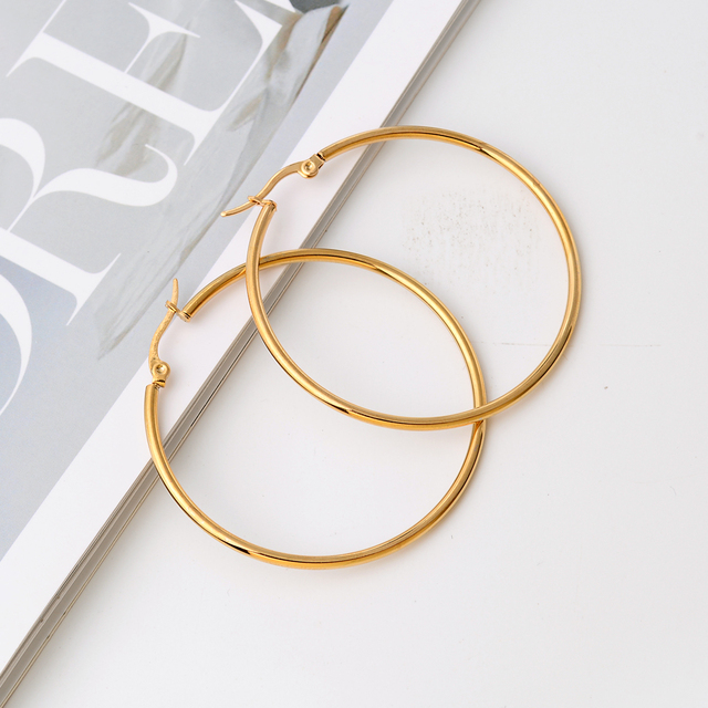 Stainless Steel Large Hoop Earrings Exaggerate Circle Creole Smooth Gold Round Loop Earring for Women Ear Ring Brincos