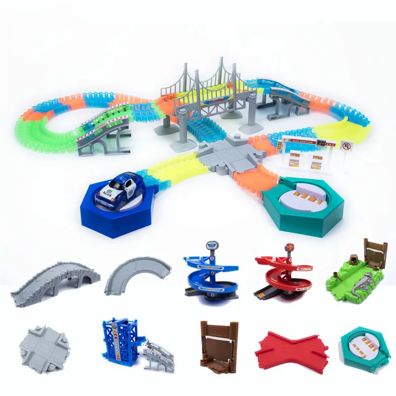 Magical-Glowing-Race-Track-DIY-Universal-Accessories-Ramp-Turn-Road-Bridge-Crossroads-Rail-Car-Toy-Racing
