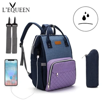 

LEQUEEN USB Mummy Maternity Nappy Bag Waterproof Large Capacity Baby Bag Travel Backpack Designer Nursing Bag For Baby Care