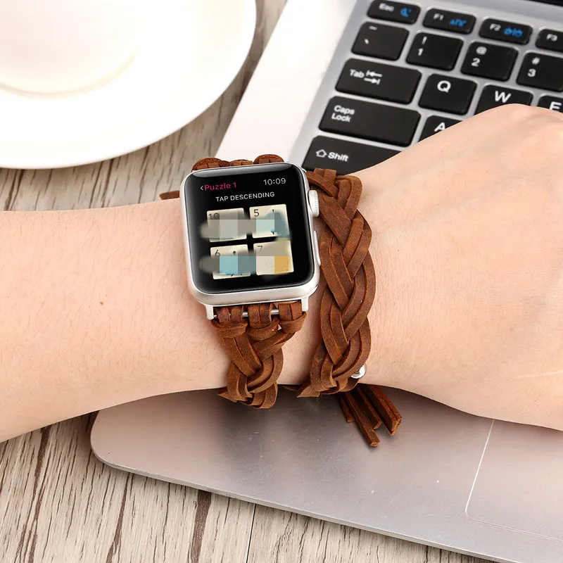 Винтажный Плетеный ремешок ручной работы для Apple Watch из искусственной кожи серии
