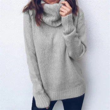 

Women's Knitted Jacket Solid Color Long Sleeve Turtleneck Pullover Sweater Autumn Winter Woman Sweaters Tricot Jumper Pull Femme