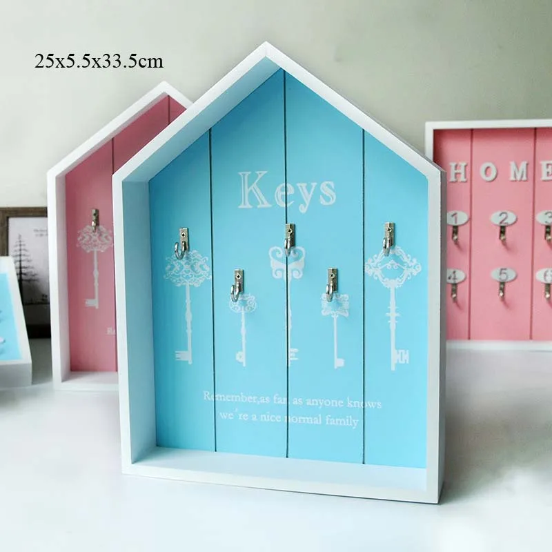 Деревянная коробка для хранения ключей для детской комнаты, многофункциональные коробки для ключей, настенный держатель для хранения, домашний декор, 2 размера - Цвет: blue