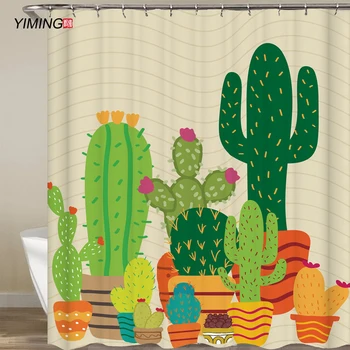 

Plant cactus 3D printing bathroom shower curtain home bathroom waterproof curtain polyester bathroom shower curtain 180*200CM