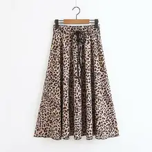 Женская кружевная эластичная талия леопардовая расцветка юбки с поясом шикарная Женская винтажная юбка до середины икры