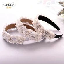 TOPQUEEN, S219-FG, свадебные стразы, аксессуары для волос, свадебная тиара, головные уборы, серебряные стразы, повязка на голову, барокко, жемчужная лента для волос