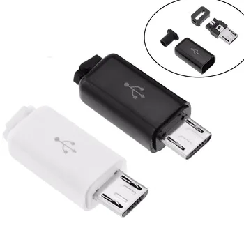 

10PCS 4 in 1 Micro USB 5P Male connector plug Black/White welding Data OTG line interface DIY data cable accessories