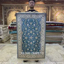 Yilong 2,5 'x4' Тебриз шелковый ковер светло-голубой vantage изысканный персидский шелковый ковер(HF149B