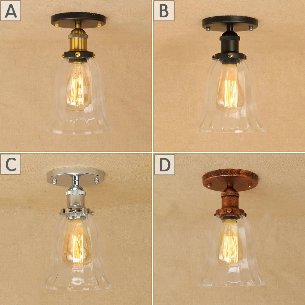 Лофт Ретро Железный стеклянный абажур потолочный светильник светодиодный E27