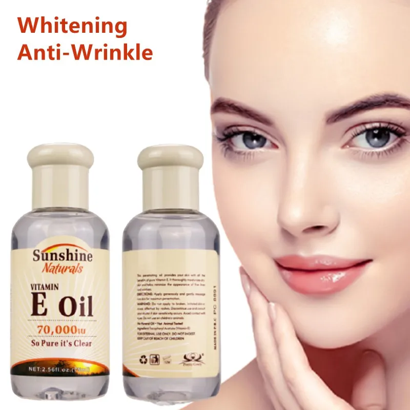 75ml Vitamin E Face Serum Oil Whitening Shrink Pores Anti-wrinkle Lightens Dark Spots Skin Care Essence Stock Solution Cosmetics