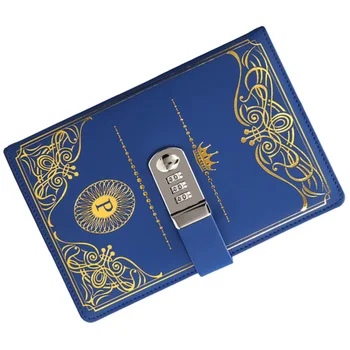 

1PC Vintage Style PU Cover Diary Notebook Journal Notepad with Code Lock (Blue)
