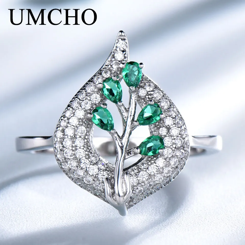 UMCHO S925 Стерлинговое Серебро Кольца для женщин кольцо изумруд драгоценный камень Мода Романтический подарок обручение ювелирные изделия