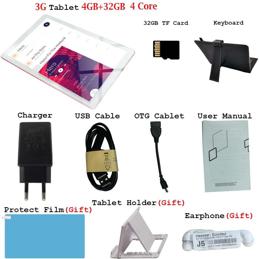 Add keyboard 32GB TF ANRY, 3G, планшеты с телефонными звонками, 10 дюймов, Android 7,0, сенсорный экран, четыре ядра, 4 Гб+ 32 ГБ, Wi-Fi, gps, Bluetooth, для детей, обучающий фаблет - Комплект: Add keyboard 32GB TF