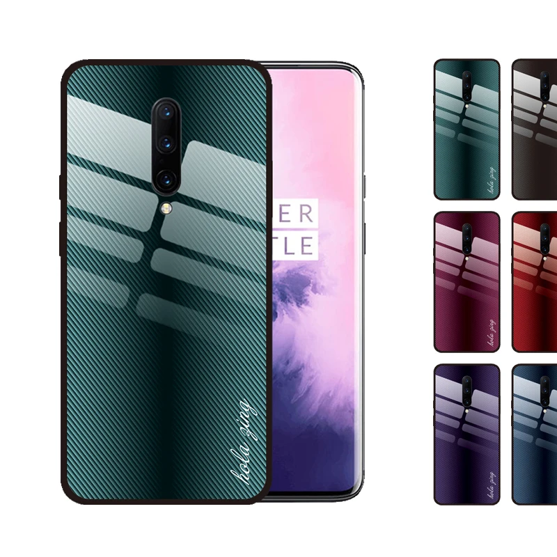 cheap for OnePlus 7 Pro 6T 6 5T 5 Case Luxury Carbon Fiber Pattern Tempered Glass Cover Coque Funda