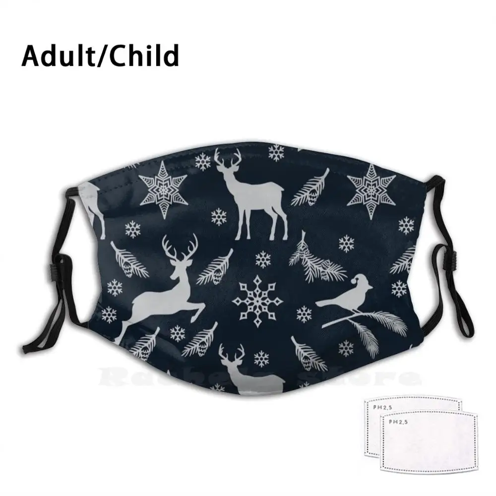 

Christmas Spirits Winter Pattern Adult Kids Anti Dust Filter Diy Mask Christmas Snow Snowflake Crystal Deer Reindeer Partridge
