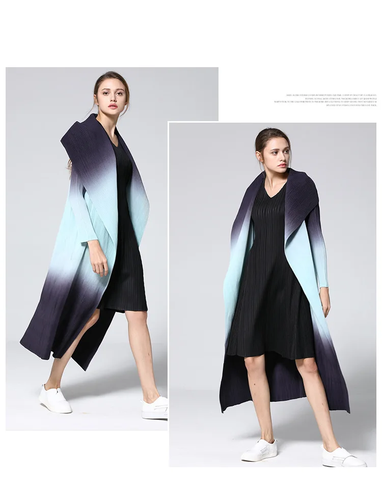 Miyake Плиссированные Длинные осенне-зимние новые свободные повседневные ветровки с длинными рукавами и круглым вырезом